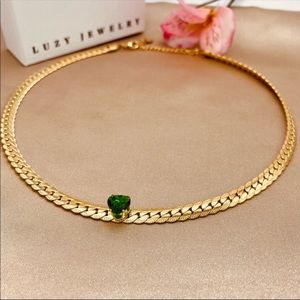 18K Gold Green Heart  Zircon Choker Necklace